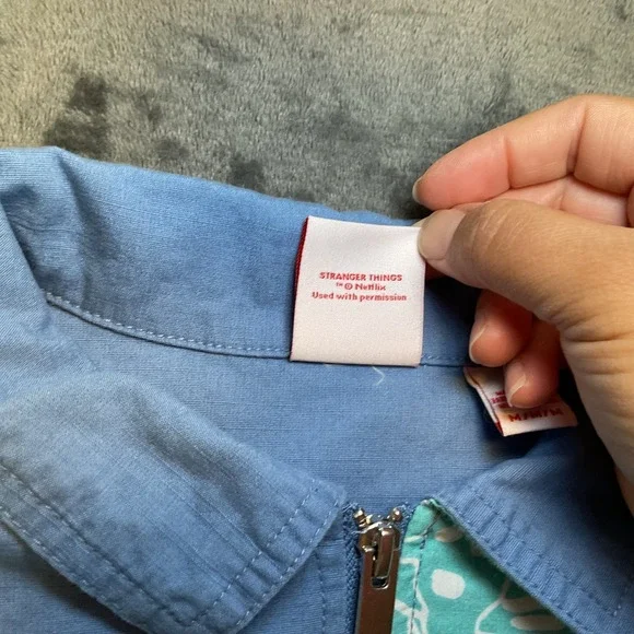 Quicksilver x Stranger Things Jacket Mens Medium Blue Surfer Patchwork Full Zip - Picture 6 of 10